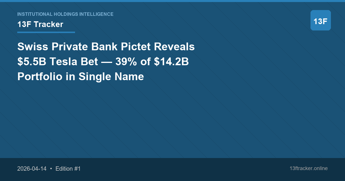 Swiss Private Bank Pictet Reveals $5.5B Tesla Bet — 39% of $14.2B Portfolio in Single Name