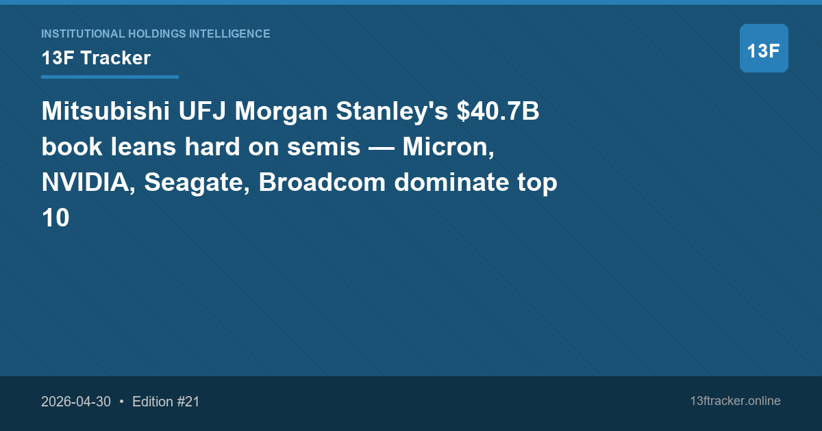 Mitsubishi UFJ Morgan Stanley's $40.7B book leans hard on semis — Micron, NVIDIA, Seagate, Broadcom dominate top 10